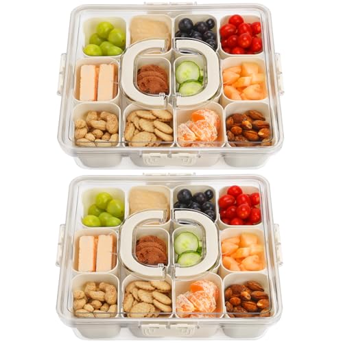 shopwithgreen 2Pcs Snackle Box Container, Divided Serving Tray with Lid and Handle, Snack Box Container Food Platter Charcuterie for Party, Veggies, Snack, Fruit, Nuts, Entertaining, Picnic, LARGER SIZE - Image 1