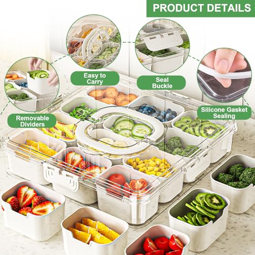 shopwithgreen 2Pcs Snackle Box Container, Divided Serving Tray with Lid and Handle, Snack Box Container Food Platter Charcuterie for Party, Veggies, Snack, Fruit, Nuts, Entertaining, Picnic, LARGER SIZE - Image 5