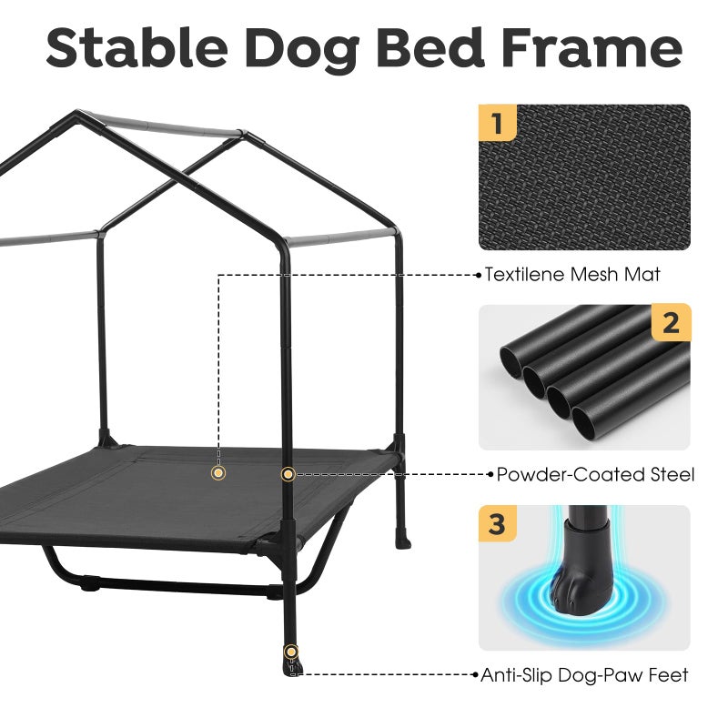 Veehoo 47" Dog House, 2-in-1 X-Large Dog House Outdoor Indoor Weatherproof, Outside Elevated Dog Cot Bed Dog Tent Shade, Three-Sided Breathable Mesh Windows and Sunshades, CWC2435CP - Image 4