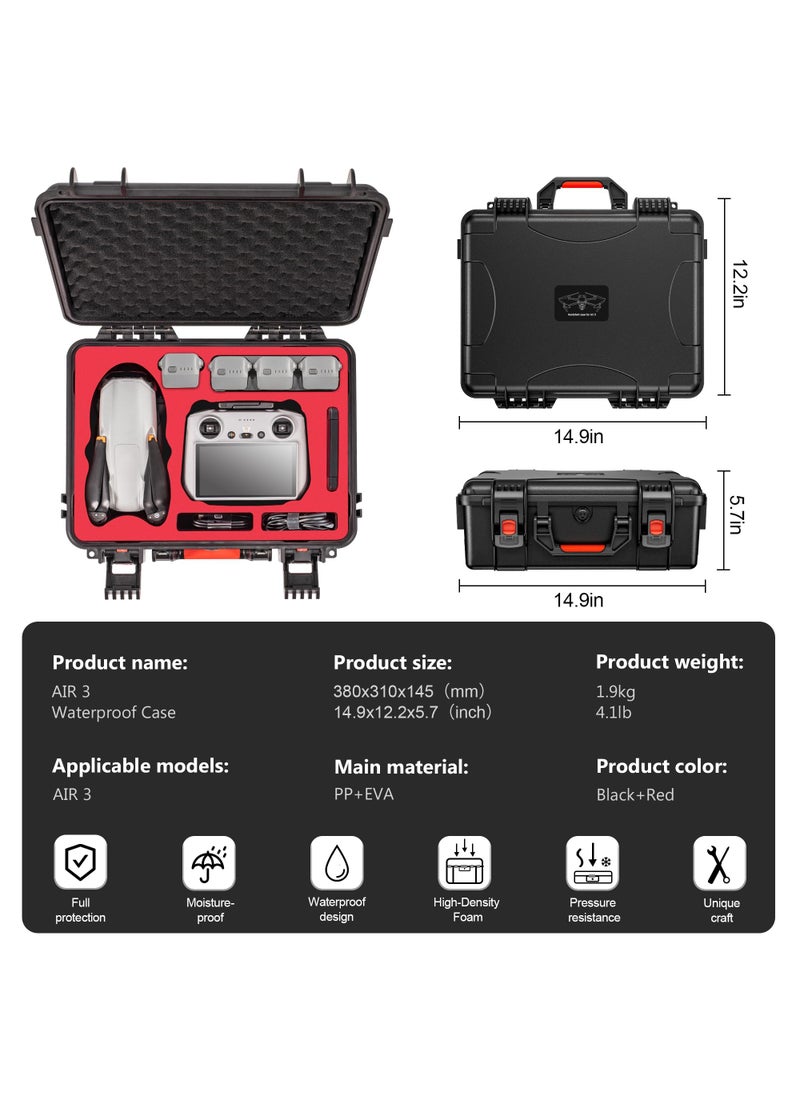 STARTRC STARTRC Air 3 Hard Case Waterproof Carrying Case for DJI Air 3 Fly More Combo with DJI RC 2/RC-N2 Controller, Drone Accessories, LV-AIR3CASE, Black  - Image 3
