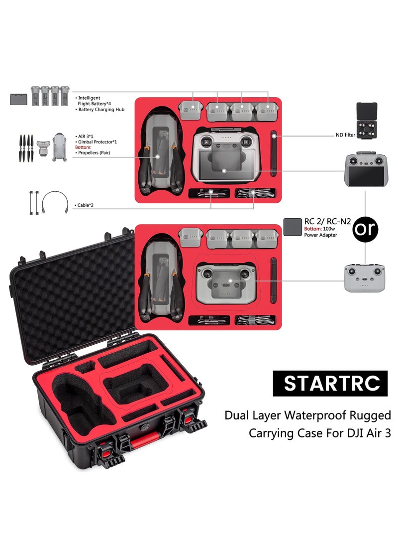 STARTRC STARTRC Air 3 Hard Case Waterproof Carrying Case for DJI Air 3 Fly More Combo with DJI RC 2/RC-N2 Controller, Drone Accessories, LV-AIR3CASE, Black  - Image 2