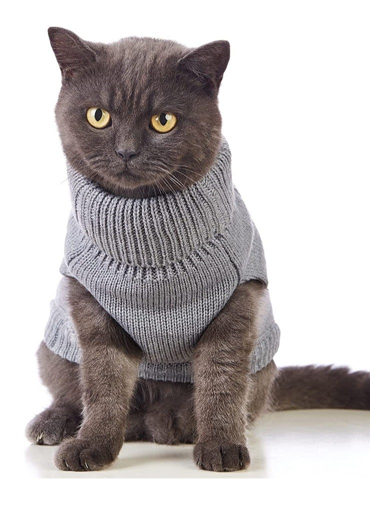 Warm Knitted Cat Sweater, Turtleneck Sleeveless Outfit for Cats & Small Dogs, Perfect Winter Clothes for Cold Season (L) - Image 2