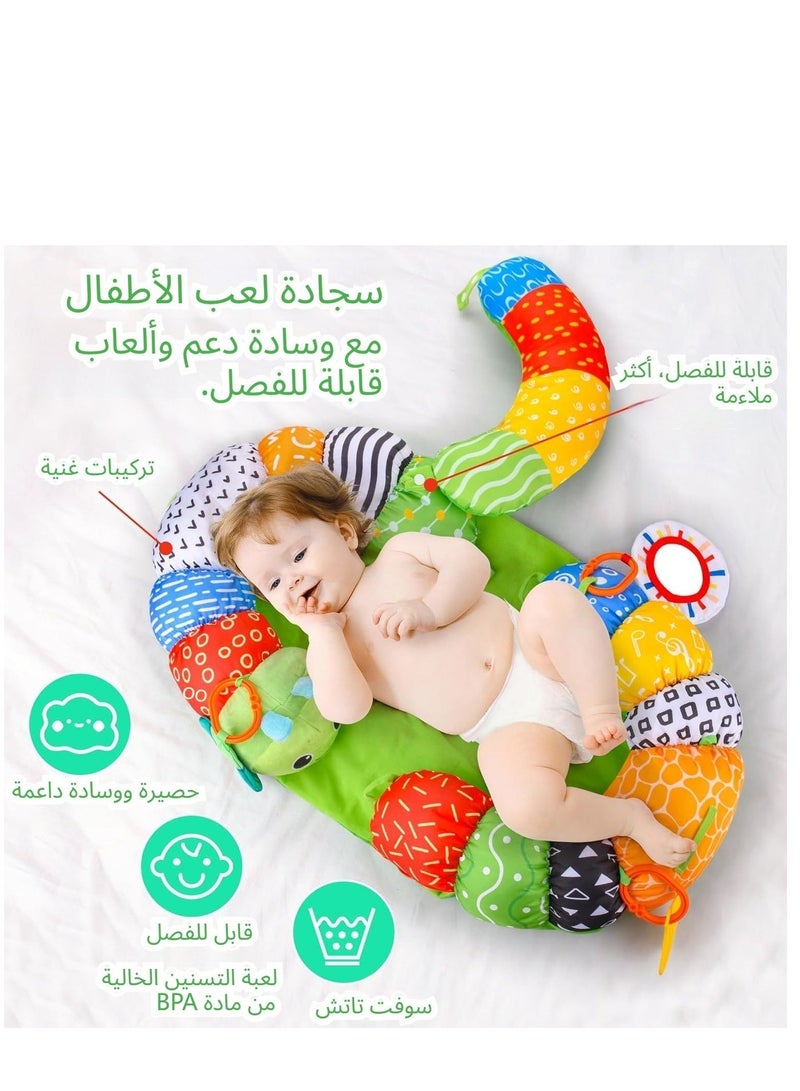 XICEN Baby Tummy Time Play Mat & Support Pillow, 3 in 1 Detachable Back Support Cushion, Gym Mat & Nursing Pillow with Mirror Toys, Breastfeeding Pillow, Help Newborns to Learn Sit and improve Motor Skills - Image 5