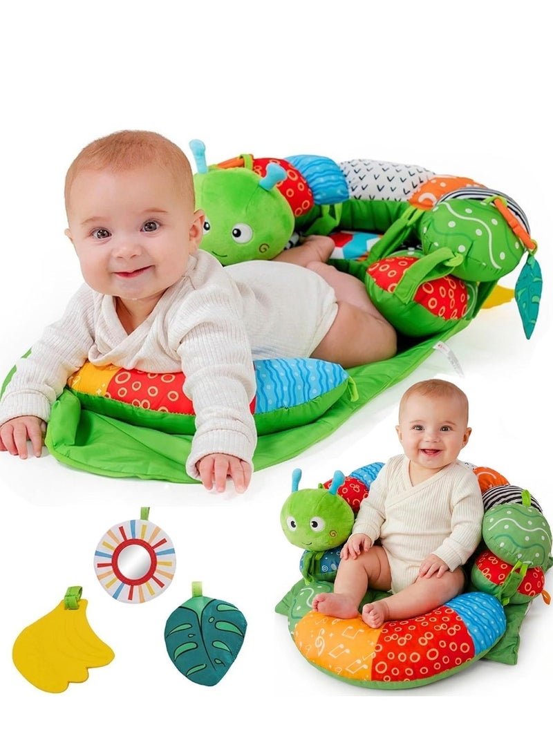 XICEN Baby Tummy Time Play Mat & Support Pillow, 3 in 1 Detachable Back Support Cushion, Gym Mat & Nursing Pillow with Mirror Toys, Breastfeeding Pillow, Help Newborns to Learn Sit and improve Motor Skills - Image 1