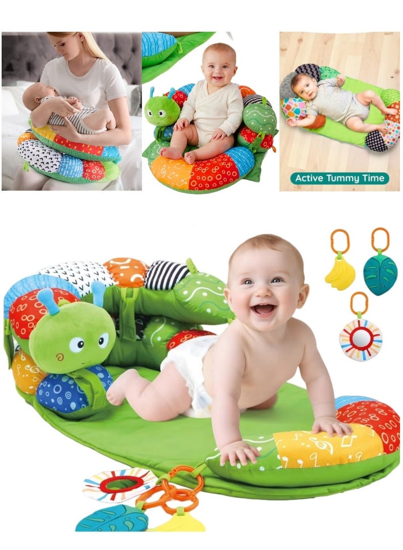 XICEN Baby Tummy Time Play Mat & Support Pillow, 3 in 1 Detachable Back Support Cushion, Gym Mat & Nursing Pillow with Mirror Toys, Breastfeeding Pillow, Help Newborns to Learn Sit and improve Motor Skills - Image 2