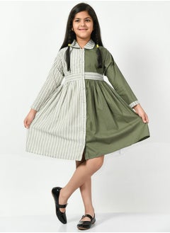 Cotton Striped Colorblock Shirt Dress by Styli