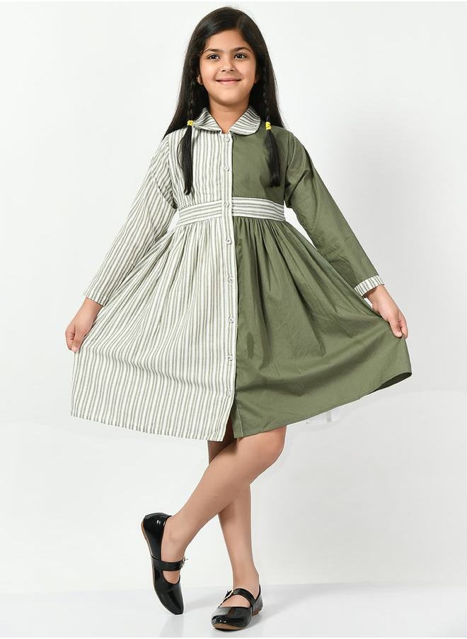 BELLA MODA - Cotton Striped Colorblock Shirt Dress by Styli - Image 1