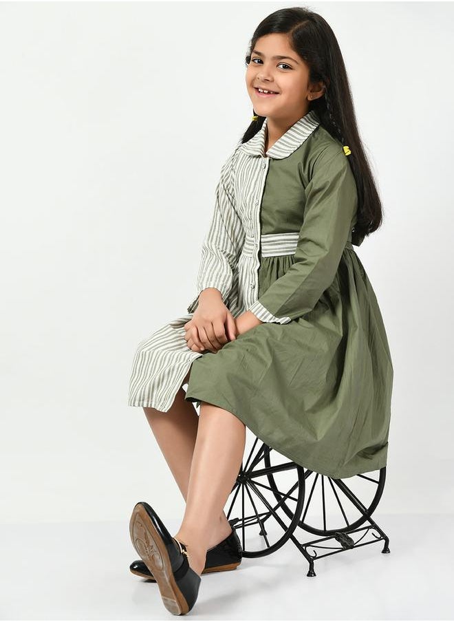 BELLA MODA - Cotton Striped Colorblock Shirt Dress by Styli - Image 1