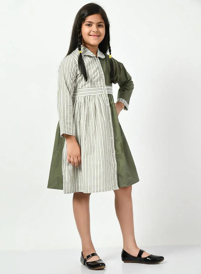 بيلا مودا Cotton Striped Colorblock Shirt Dress by Styli