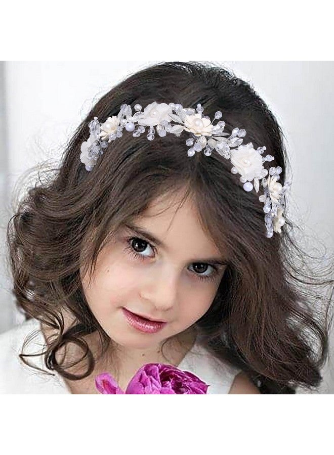 كامبسيس عصابة رأس زفاف من Campsis Flower مصنوعة من اللؤلؤ والكريستال، قطعة شعر فضية على شكل ورقة شجر، إكسسوارات شعر زفاف لفتاة الزهور - Image 3