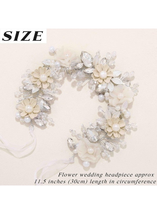 كامبسيس عصابة رأس زفاف من Campsis Flower مصنوعة من اللؤلؤ والكريستال، قطعة شعر فضية على شكل ورقة شجر، إكسسوارات شعر زفاف لفتاة الزهور - Image 4
