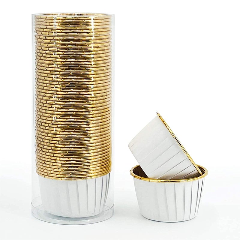 Adaamya® - 50 Pcs - Gold Color (Inner Finish) & White (Outer) Expandable Muffin Cup Cake Liners Paper Mould - Image 4