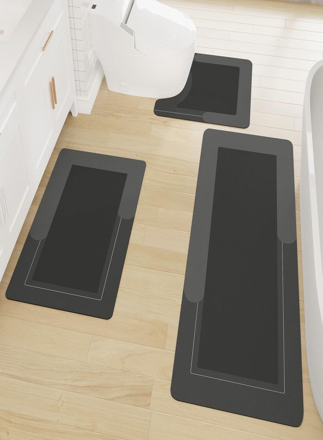 Schweek 3Pcs Absorbent Bath Mat Rug Sets, Non-Slip Quick Dry Bathroom Rugs with Toilet Mats Rubber Floor Bath Mats for Tub, Shower and Bathroom, Dark Grey - Image 1
