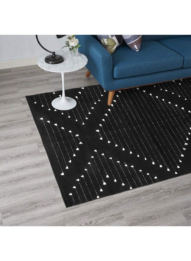 LIVEBOX Boho Black Rug for Kitchen,3' x 5' Washable Area Rug for Entryway,Moroccan Cotton Throw Rugs Morden Indoor Carpet Door Mat for Bedroom Laundry Room Hallway - Image 2