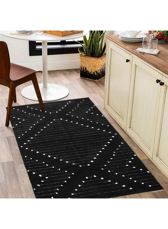 LIVEBOX Boho Black Rug for Kitchen,3' x 5' Washable Area Rug for Entryway,Moroccan Cotton Throw Rugs Morden Indoor Carpet Door Mat for Bedroom Laundry Room Hallway - Image 1