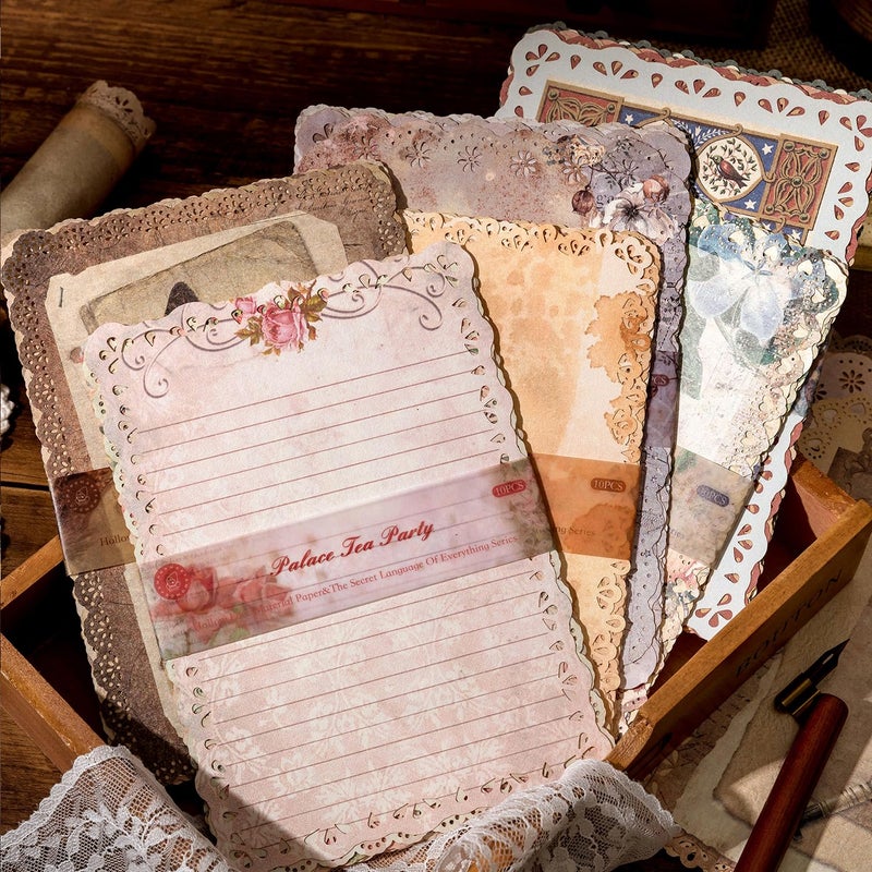 NPCSWXQ 60 Sheets Lace Trim Vintage Scrapbook Stationery Paper Set,for Letter Writing,Scrapbook paper, Junk Journal Supplies, Decoupage Card Making Supplies,And Mixed Media Collage Card 4.9x6.9In - Image 4