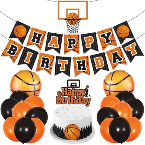 Levfla Basketball Birthday Party Decoration March Madness Slam Dunk Kids Teenagers Adult BDay Banner Cake Cupcake Topper Photo Props Sports Party Decor Favor Supplies - Image 1