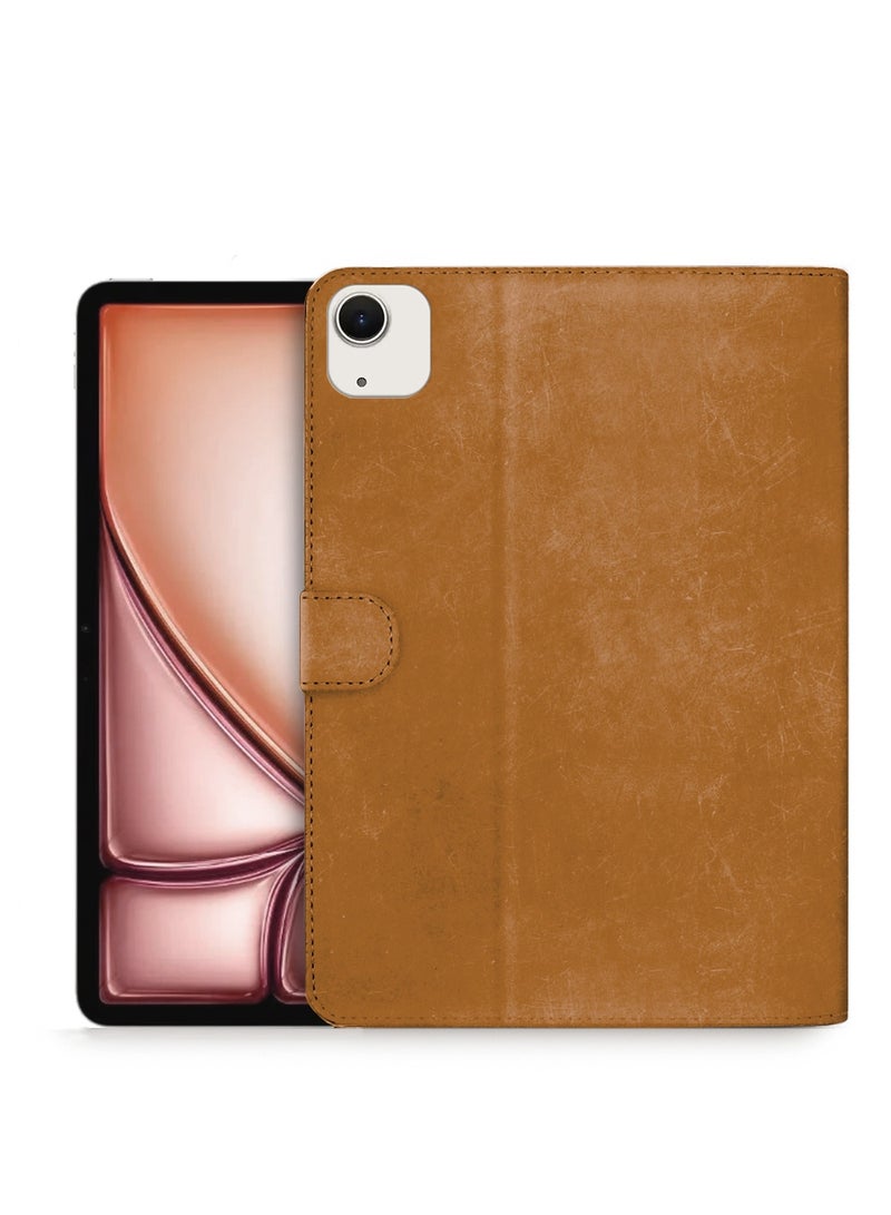Wtech Apple iPad Air 2025 (7th Generation) M3 13 inch WTech PU Leather Magnetic Closure Flip Case Cover - Light Brown - Image 1