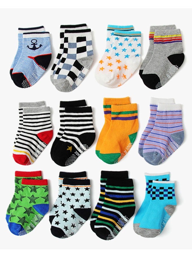 HAWAWA 6/12 Pairs Non Slip Toddler Socks  Cotton Infant Baby Kids Grip Socks for Boy Girls Anti Skid Ankle Socks(3-5years old) - Image 1