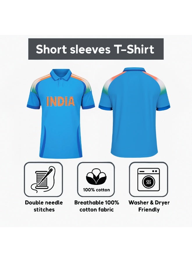 India Sports Men’s T-Shirt – Blue Dry-Fit Cricket Jersey With Short Sleeves And Collared Neck – Ideal Sportswear For Cricket Practice,Team Activities And Daily Wear image 8