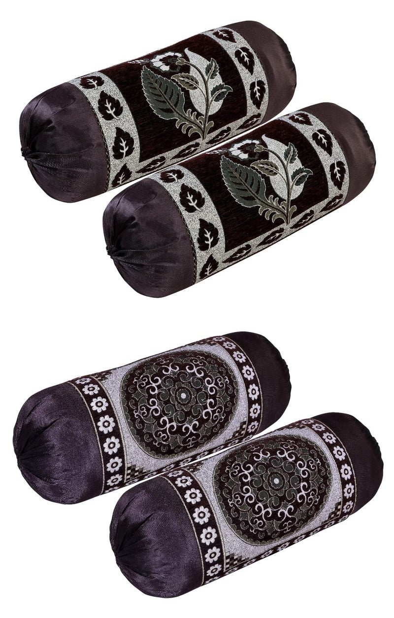 HSR Collection غطاء وسادة فاخرة من مجموعة HSR تشينيل، قهوة وقهوة - 4 قطع - Image 1