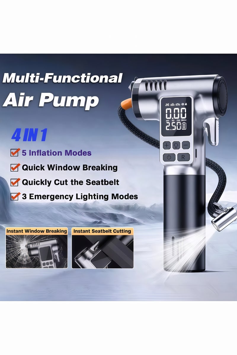 SUITU 6 In1 Auto Tire Pump Air Compressor Escape Tool, Auto Tire Pump With LED Light With Safety Hammer And Seat Belt Cutter 10 Tire Repair Plugs Included - Image 2