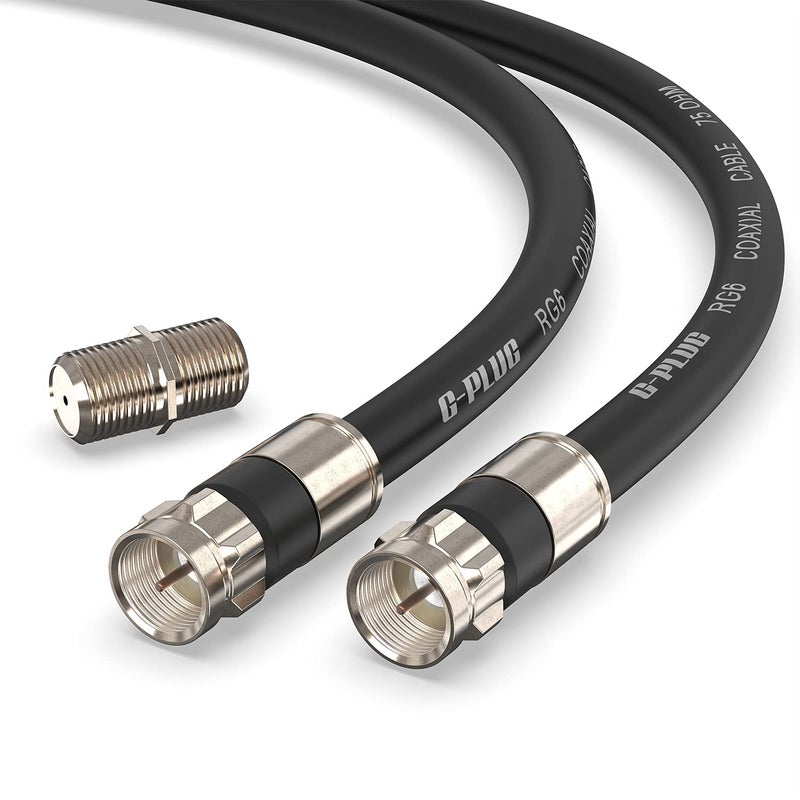 GPLUG 50FT RG6 Coaxial Cable Connectors Set HighSpeed Internet Broadband and Digital TV Aerial Satellite Sky Cable Extension WeatherSealed Double Rubber ORing and Compression Connectors Black