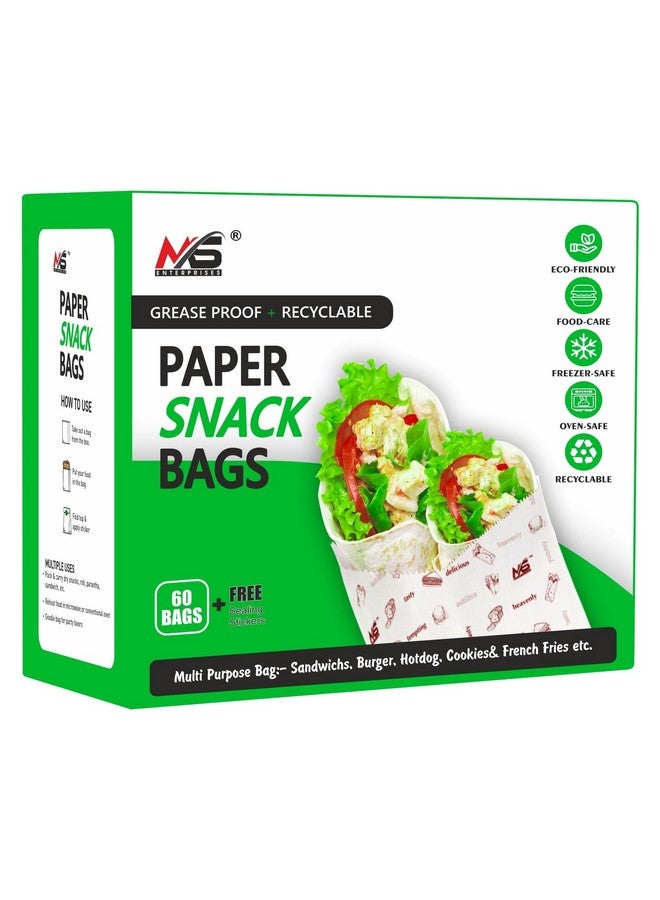 MS Enterprises أكياس وجبات خفيفة متعددة الأغراض من MS Enterprises مع ملصقات إغلاق | عبوة من 60 كيس، 8x6 بوصة لكل منها - Image 1