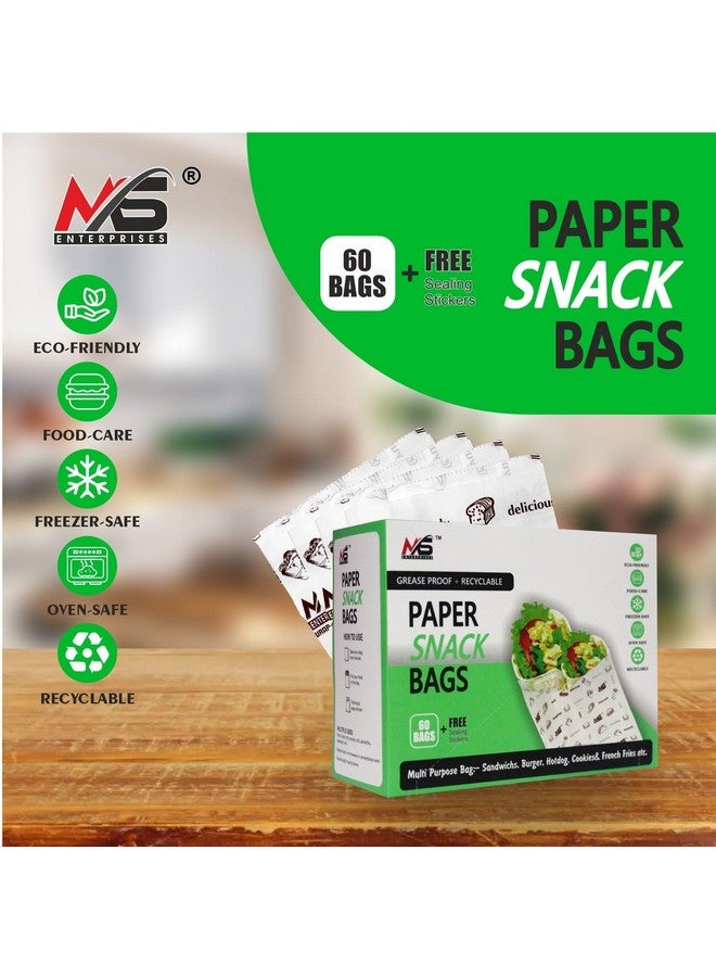 MS Enterprises أكياس وجبات خفيفة متعددة الأغراض من MS Enterprises مع ملصقات إغلاق | عبوة من 60 كيس، 8x6 بوصة لكل منها - Image 2