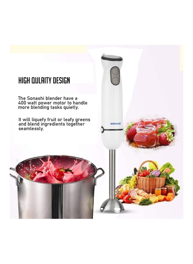 SONASHI 4-in-1 Hand Blender Chopper Whisker Mixer | Durable Stainless Steel Blade & Removable Stick | Comes with 600ml Plastic Jar, 500ml Chopper and Blending Wand | Power Watt 400 SHB-184JCW White - Image 4