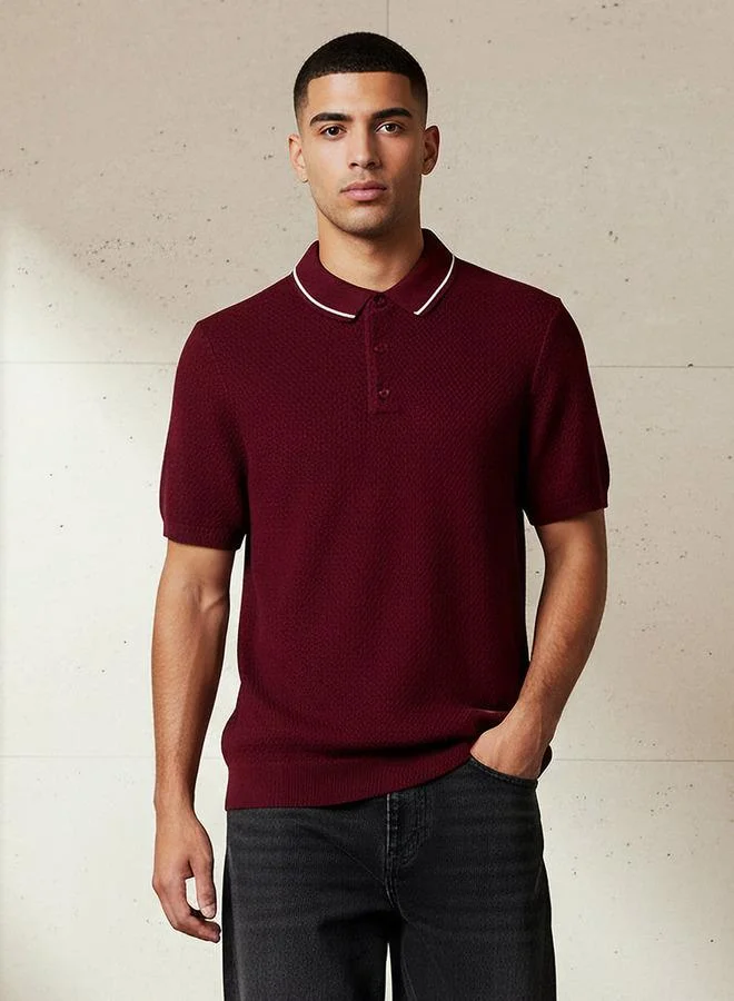 ايكونيك Iconic Men Short Sleeves Textured Polo T-shirt