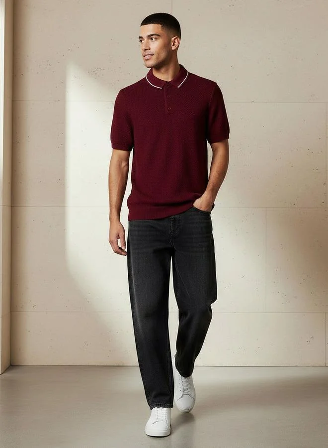 ايكونيك Iconic Men Short Sleeves Textured Polo T-shirt
