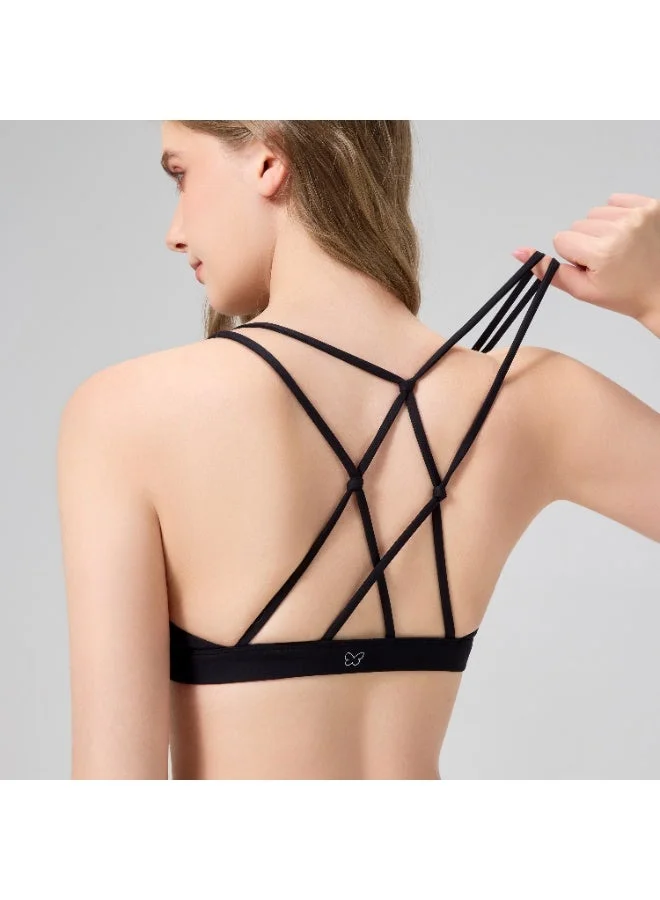 أﻣورﻛس حمالة صدر رياضية نسائية من AMORXE، بتصميم أمامي ملتف، وأشرطة ظهر متقاطعة، مصنوعة من قماش مطاطي يسمح بالتهوية، مناسبة للتمارين الرياضية والجري والتدريب، مقاس صغير أسود