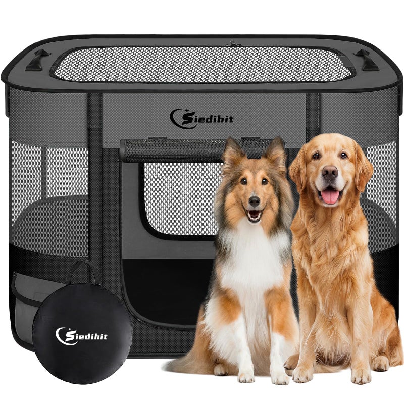 Siedihit Dog PlaypenCat Pet Puppy PenPortable Playpens for Dogs Indoor Outdoor Travel Camping UseFoldable Dog Kennel Tent Crate for Rabbit Small Animals with Carrying Case Dark Grey Large - Image 2