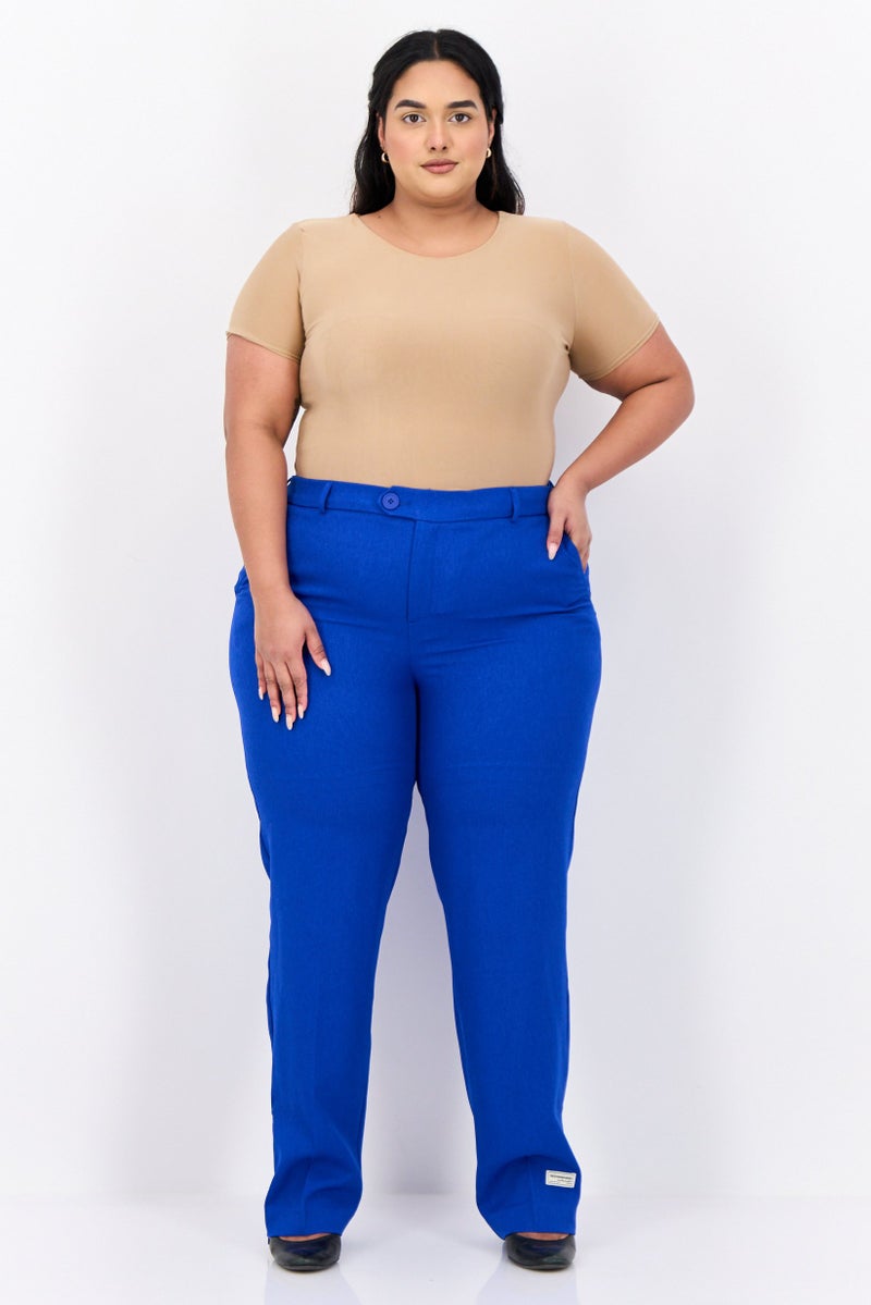 The Giving Movement Women Regular Fit Brand Logo Dress Pants, Blue - Image 2