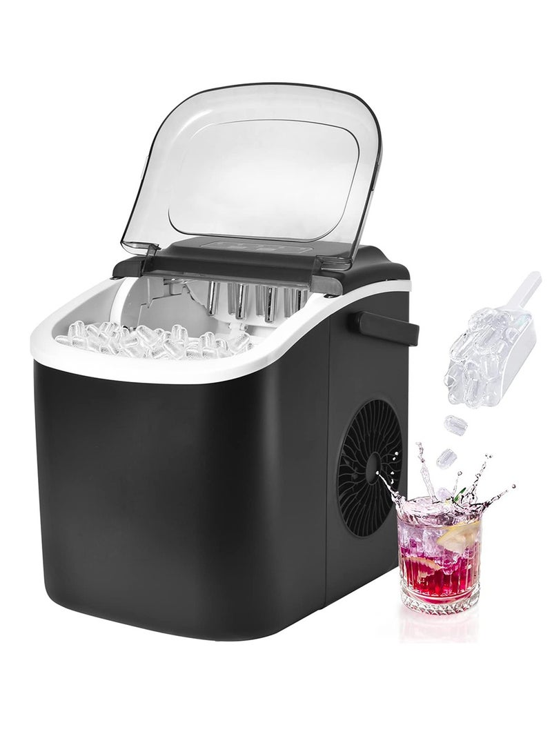 ET-LIFE - Ice Maker Countertop with Handle, Self-Cleaning Ice Maker with Scoop and Basket, 9 Cubes in 6 Mins, 15Kg/24H, Portable Small Ice Machine with Scoop and Basket for Home kitchen Office Party - Image 1