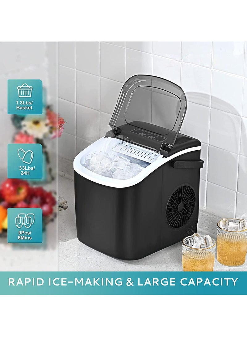 ET-LIFE - Ice Maker Countertop with Handle, Self-Cleaning Ice Maker with Scoop and Basket, 9 Cubes in 6 Mins, 15Kg/24H, Portable Small Ice Machine with Scoop and Basket for Home kitchen Office Party - Image 1