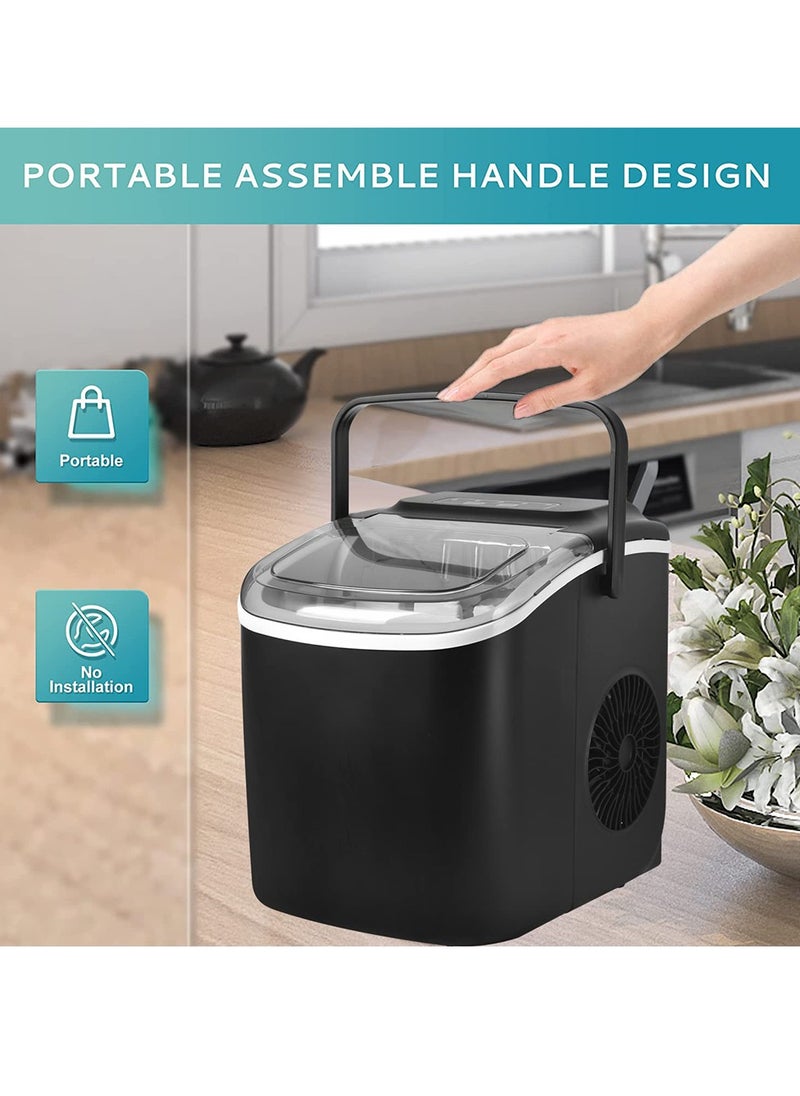 ET-LIFE - Ice Maker Countertop with Handle, Self-Cleaning Ice Maker with Scoop and Basket, 9 Cubes in 6 Mins, 15Kg/24H, Portable Small Ice Machine with Scoop and Basket for Home kitchen Office Party - Image 1