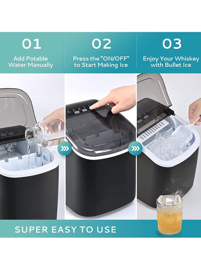 ET-LIFE - Ice Maker Countertop with Handle, Self-Cleaning Ice Maker with Scoop and Basket, 9 Cubes in 6 Mins, 15Kg/24H, Portable Small Ice Machine with Scoop and Basket for Home kitchen Office Party - Image 1