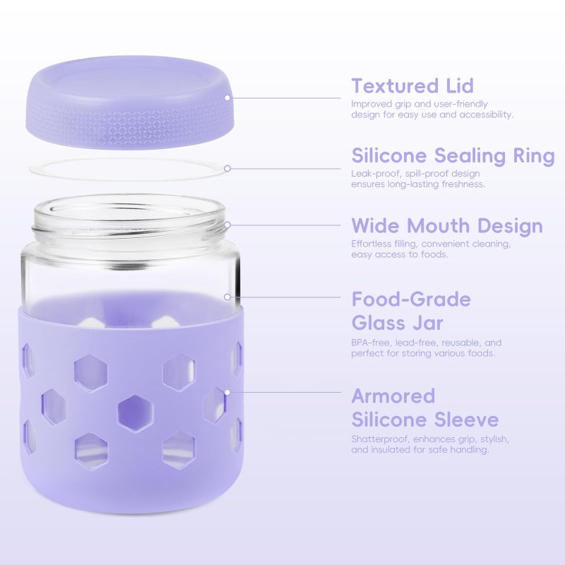 Gemice 8-Pack 16oz & 10oz Overnight Oats Containers with Lids & Silicone Sleeves, Glass Mason Jars with Airtight Lid, Wide Mouth Chia Seed Pudding Meal Prep Jar for Yogurt Berries Snack - Image 4