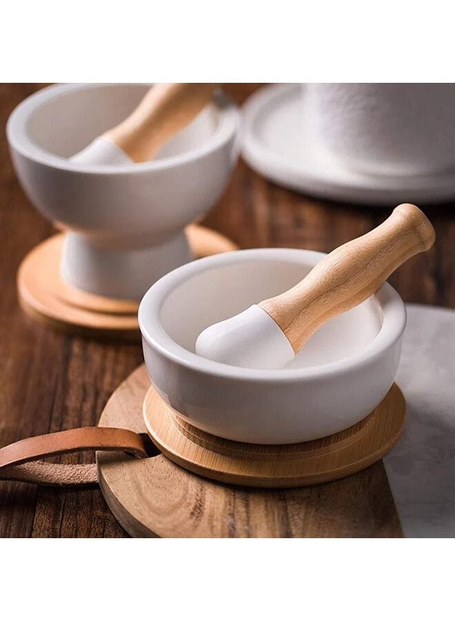 هاون ومدقة من البورسلين، مطحنة حبوب، مطحنة توابل، وعاء أعشاب، مسحوق بيستو، هدية مثالية للتتبيل والمعجون والجواكامولي (عادي) - Image 4