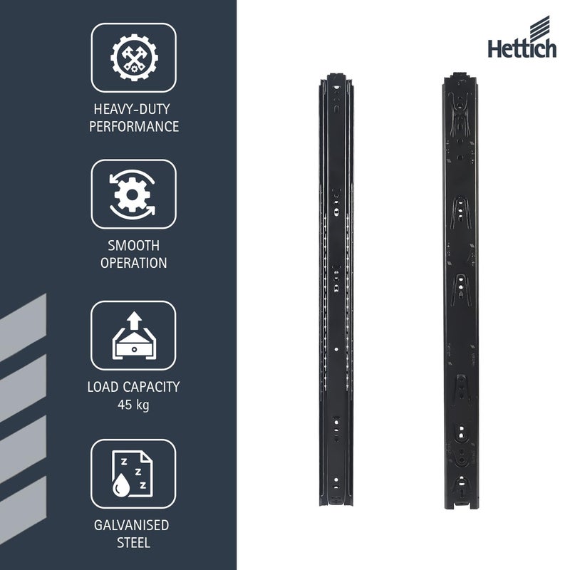 Hettich قناة درج تلسكوبية KA 5632/500 مم بتشطيب زنك | الطول - 19 بوصة (زوج) | سعة 45 كجم، لدرج في مطبخ المنزل أو خزانة الملابس (عبوة من 1)  - Image 3