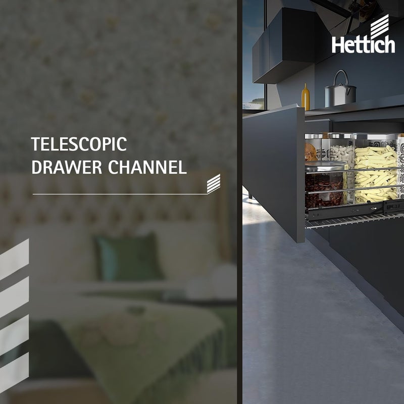 Hettich قناة درج تلسكوبية KA 5632/500 مم بتشطيب زنك | الطول - 19 بوصة (زوج) | سعة 45 كجم، لدرج في مطبخ المنزل أو خزانة الملابس (عبوة من 1)  - Image 2