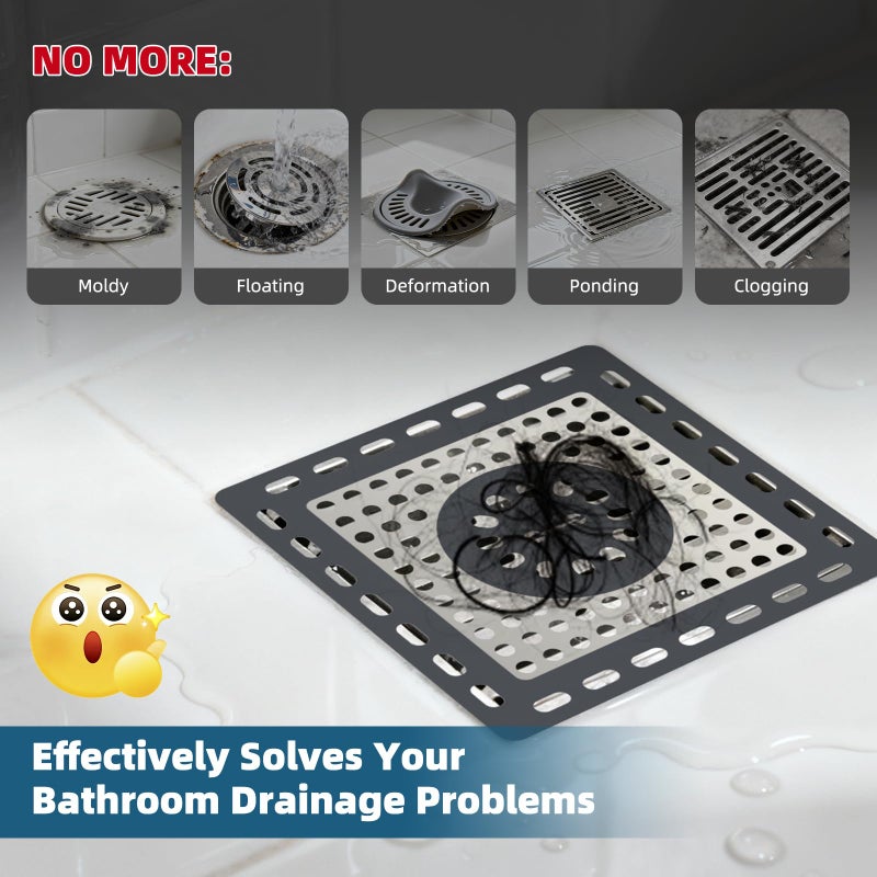Hibbent Upgraded Shower Drain Hair Catcher for Bathroom Floor 4" Drain, Anti-Clogging Shower Drain Cover, Stainless Steel & Silicone Drain Strainer with Handle, Shower Drain Protector, Dark Grey - Image 3