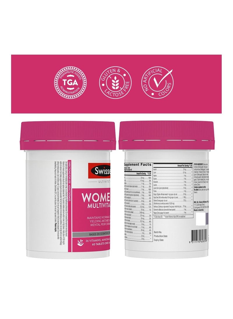 Swisse - Women’s Multivitamin Maintains Normal Energy Yielding Metabolism & Mental Performance - 36 Vitamins, Minerals & Herbs Health Supplement - One a day - 60 Tablets - Image 1