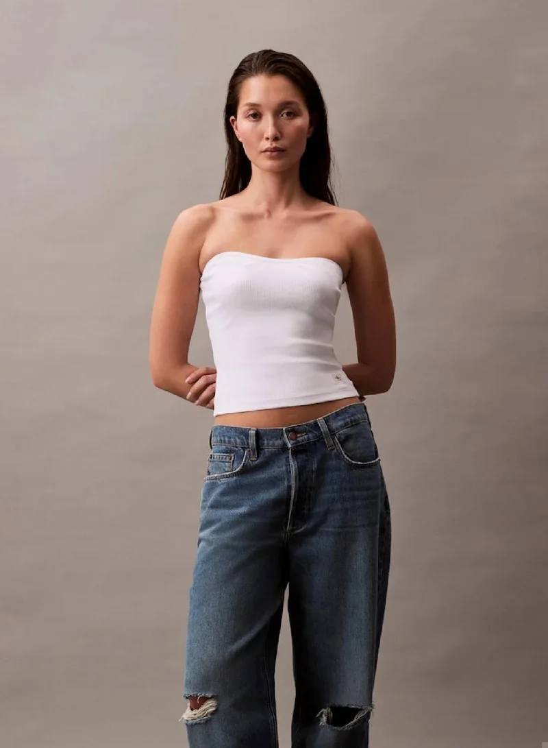 Ribbed Cotton Strapless Top