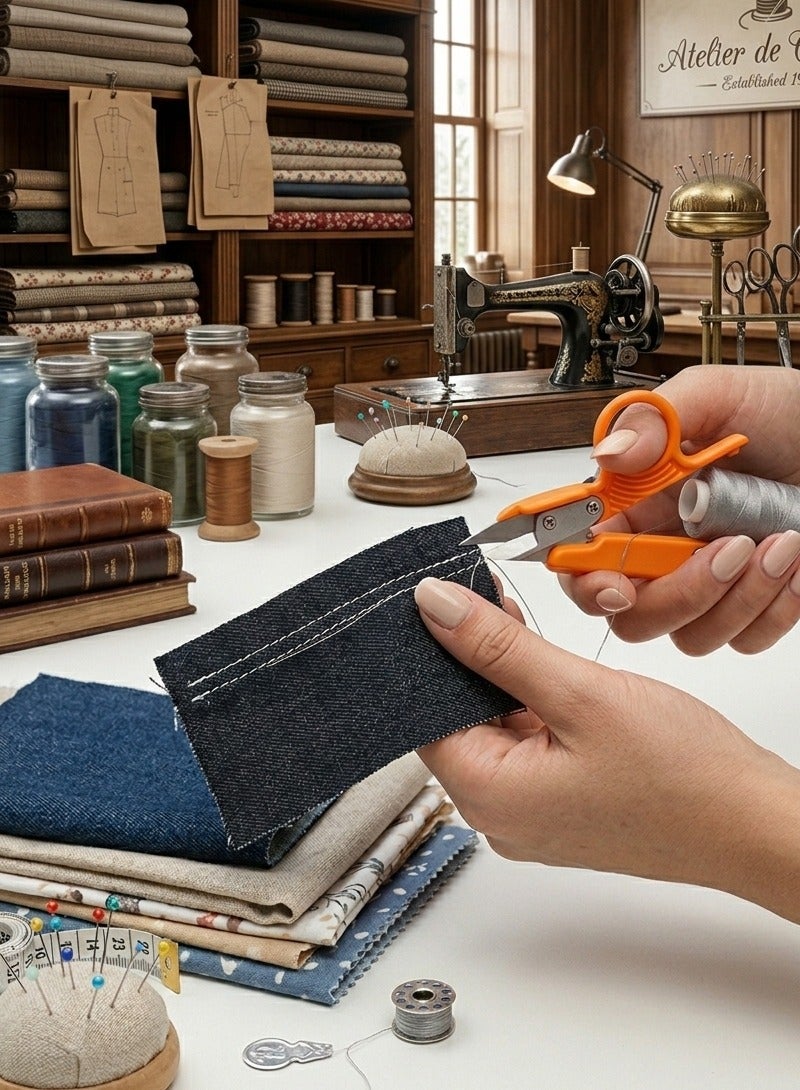 مقص خياطة احترافي لقص الخيوط بشفرات حادة من الفولاذ المقاوم للصدأ - أداة يدوية خفيفة الوزن بمقبض بلاستيكي لقص الخيوط بدقة، والخياطة، والتطريز، والخياطة اليدوية، والاستخدام المنزلي للأعمال اليدوية - Image 3