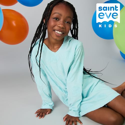 Sainteve Saint Eve Kids Girls Hooded Terry Cover Up Dress Long Sleeve Swim Cover Up with Pocket Beach Cover Up for Girls, Pink Strawberry, Small (7/8) - Image 5