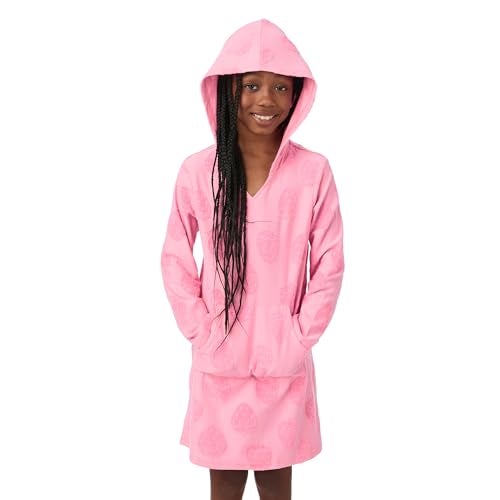 Sainteve Saint Eve Kids Girls Hooded Terry Cover Up Dress Long Sleeve Swim Cover Up with Pocket Beach Cover Up for Girls, Pink Strawberry, Small (7/8) - Image 1