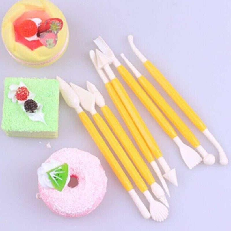 Plastic 16 Different Shapes Exclusive Modeling Set for Fondant Gum Paste Sugar Craft and Cake Decoration (Random Colour) Package of 8